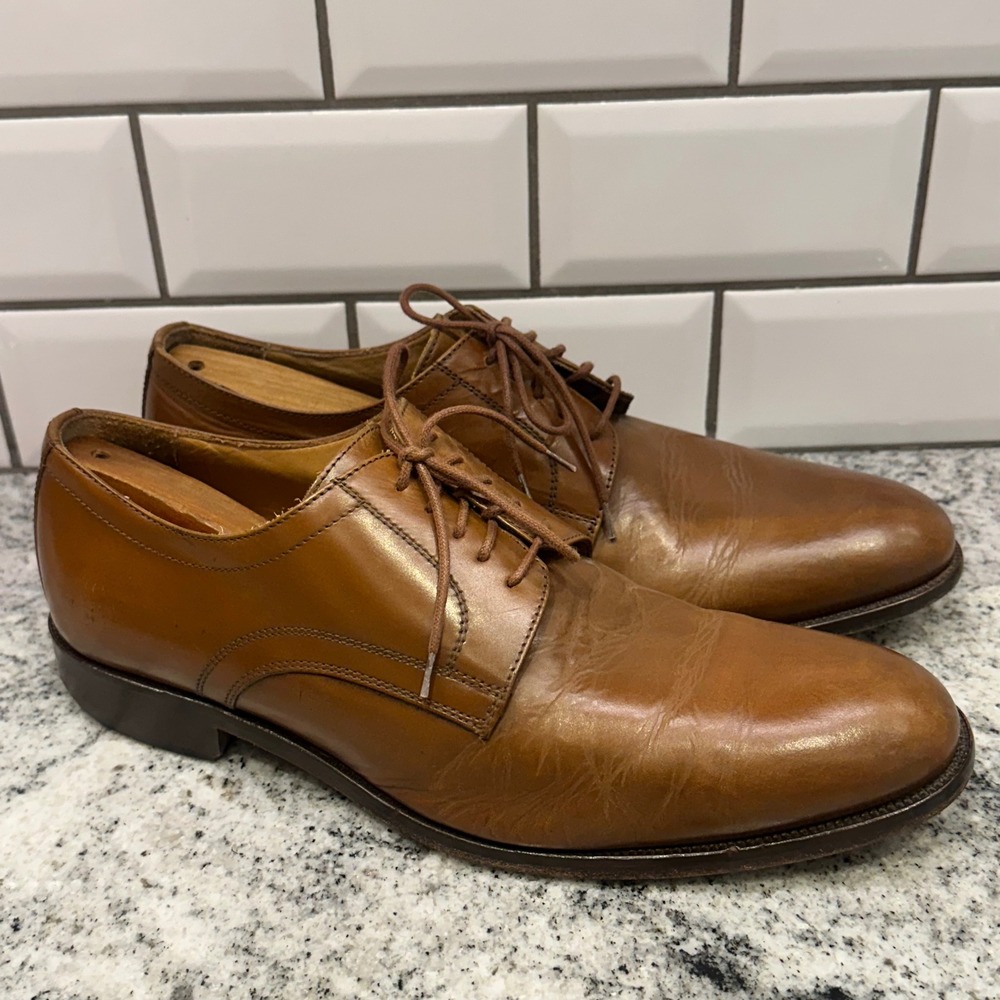 Cuoio Mens 42 Derby Shoes Tan Leather Plain Toe Made in Italy Business‎ Classic